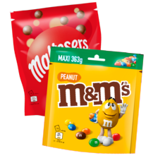 M&M’s maxi
zak à 309/363 gram
of Maltesers zak à 273 gram